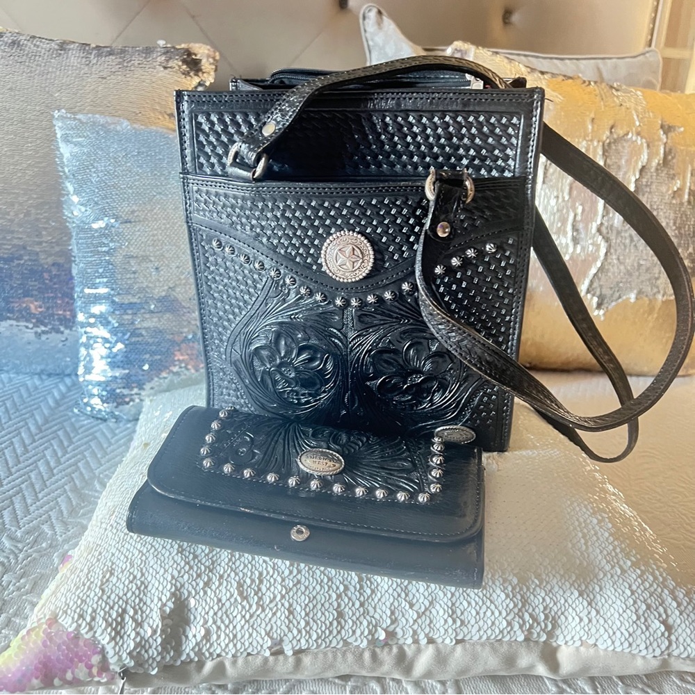 Elegant Black Studded Women's Bag Set